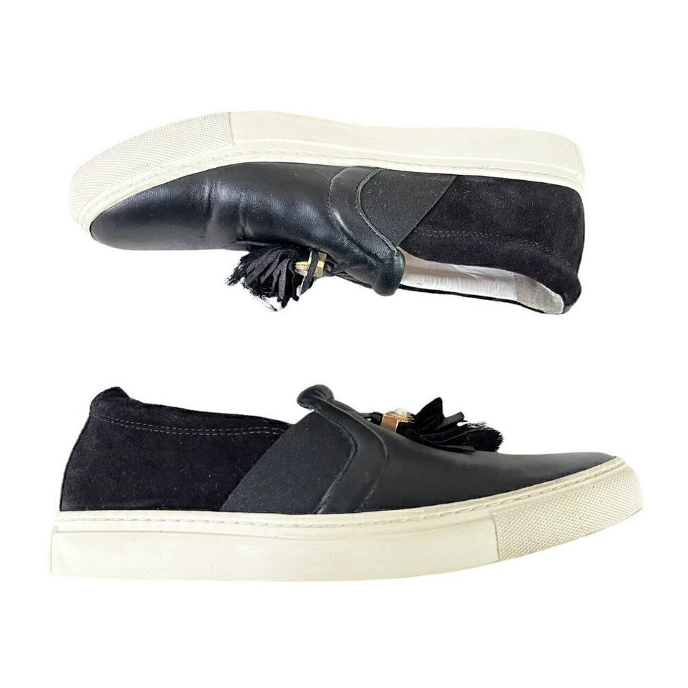 Lanvin Paris Women's Slip On Leather Sneakers Sz  9 Black Leather Tasseled - Picture 11 of 11
